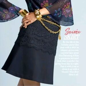 NWT CAbi Soirée Black Lace Overlay
Skirt Sizes 0, 2, 4